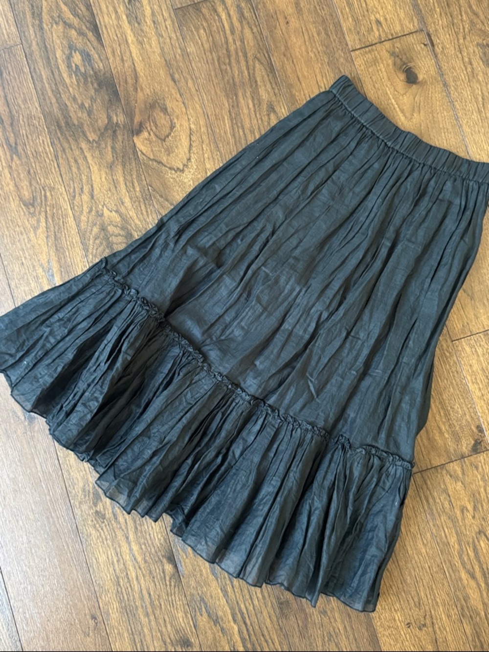 J. Crew Black Tiered Ruffle Full Length Skirt